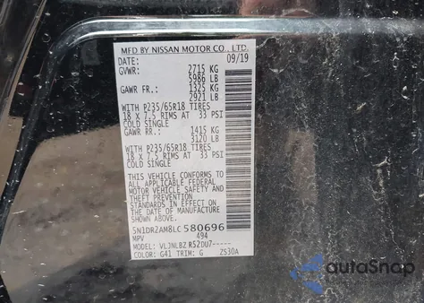 2020 Nissan Pathfinder S 4Wd from USA, damaged, VIN 5N1DR2AM8LC580696